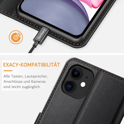 Handyhülle für iPhone 11 - Premium Leder Klapphülle in Schwarz mit