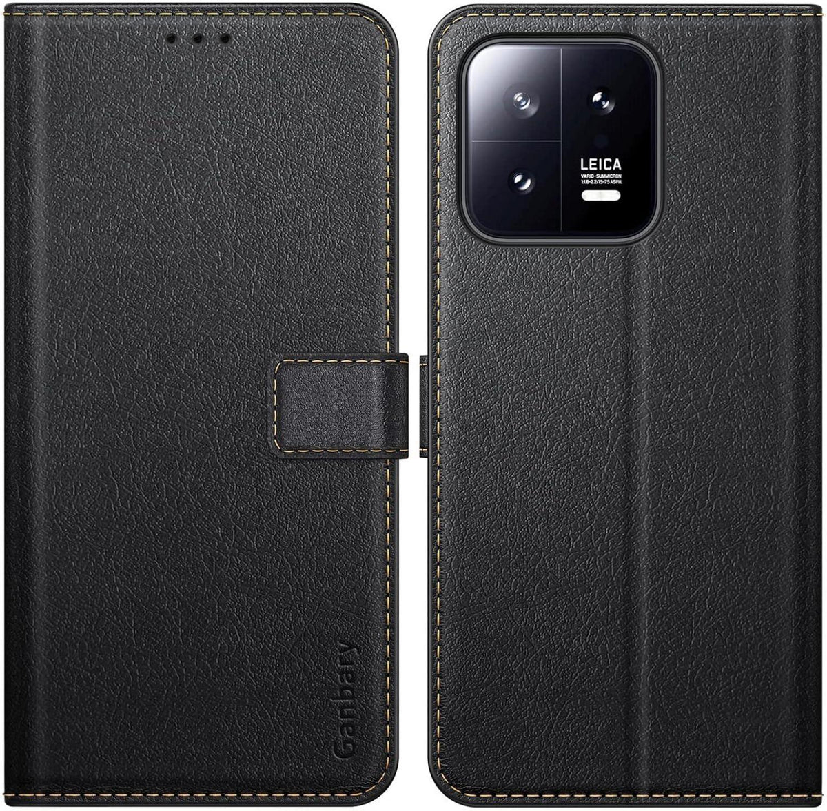 Handyhülle für Xiaomi 13 5G Leder Klapphülle Schwarz mit Kartenschlitzen und Standfunktion