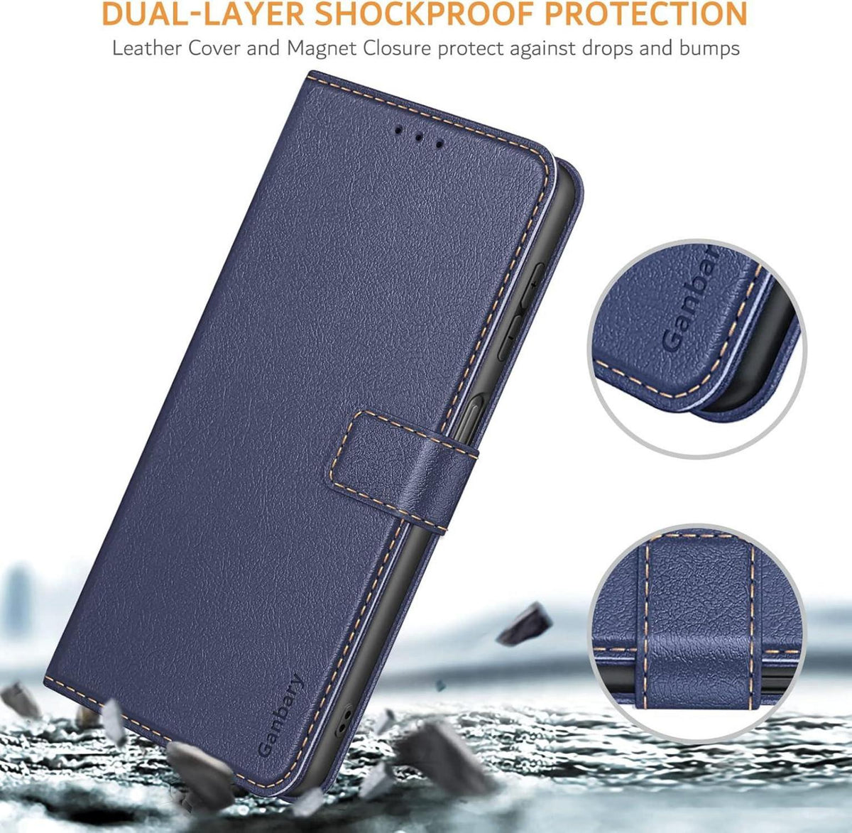 Handyhülle Samsung Galaxy A14 4G 5G Leder Blau Kartenschlitz Magnet Standfunktion