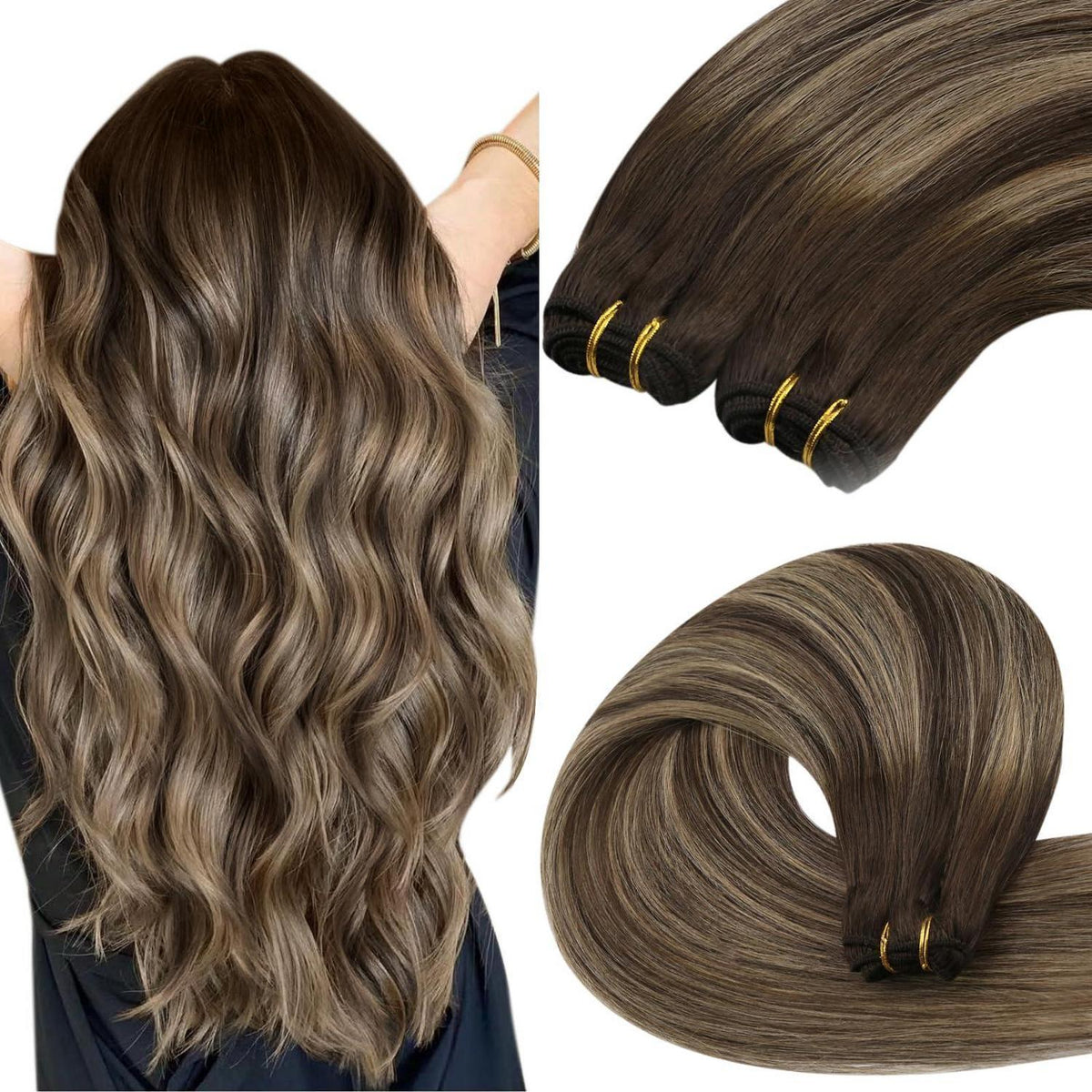 Echthaar Tressen Ombre 35cm - Dunkelbraun mit Blond Balayage