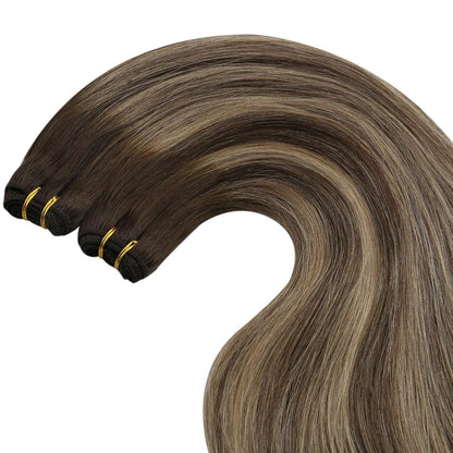 Echthaar Tressen Ombre 35cm - Dunkelbraun mit Blond Balayage