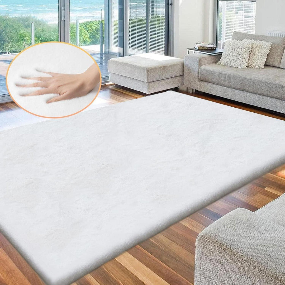 Flauschiger Kunstfell Teppich Weiß 180x270 cm - Wohnzimmer Teppich