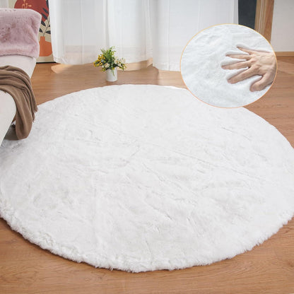 Runder Flauschiger Teppich 180cm Weiß – Kuschlig & Waschbar