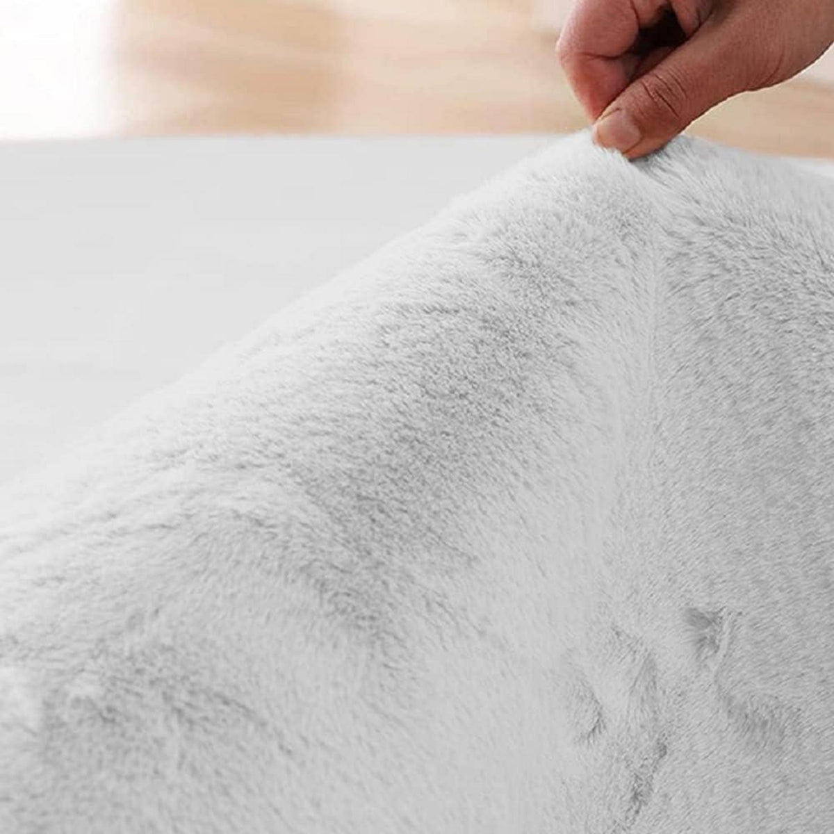 Flauschiger Grau Teppich 150x240 cm – Waschbarer Fellteppich Wohnzimmer