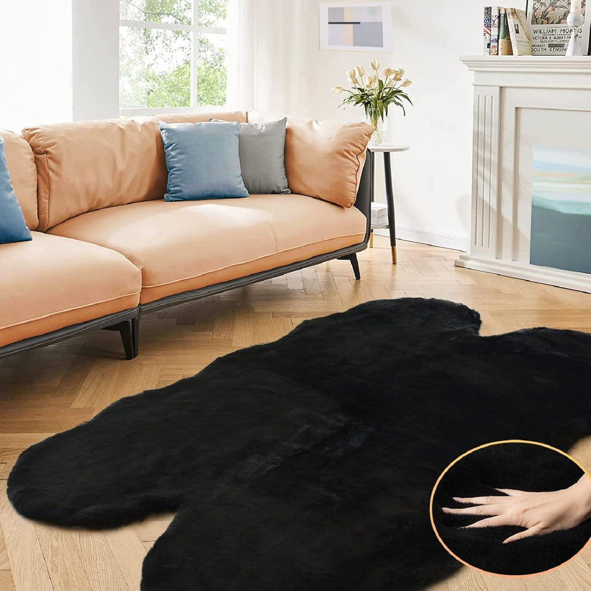 Flauschiger Fellteppich Schwarz 120x180 cm - Weicher Wohnzimmer Teppich