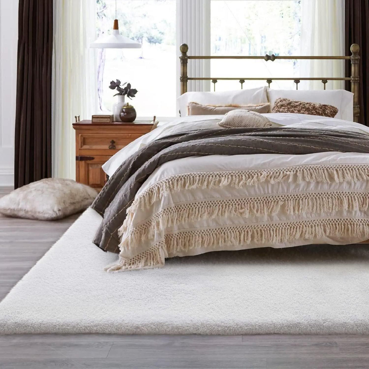 Flauschiger Fellteppich Weiß 240x300 cm - Wohnzimmer Schlafzimmer