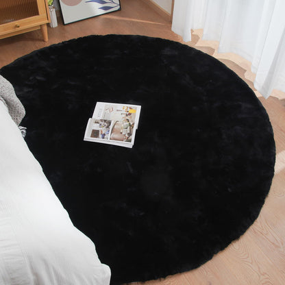Runder Fellteppich Schwarz 150cm – Flauschiger Wohnteppich Schlafzimmer