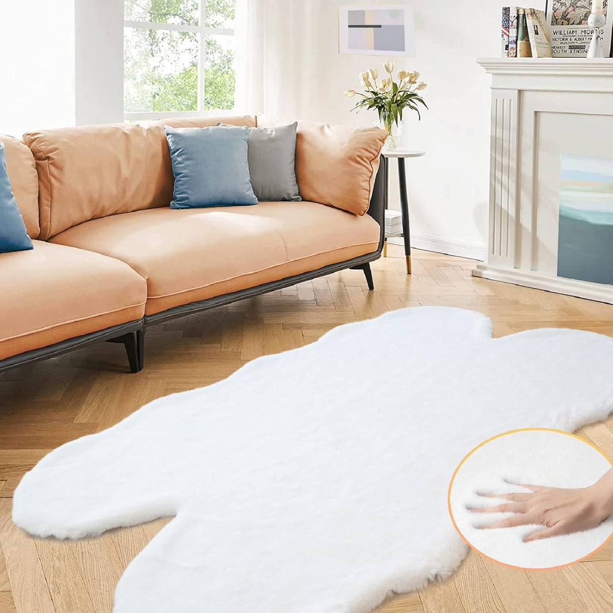 Flauschiger Fellteppich Weiß 120x180 cm - Weicher Wohnzimmer Teppich