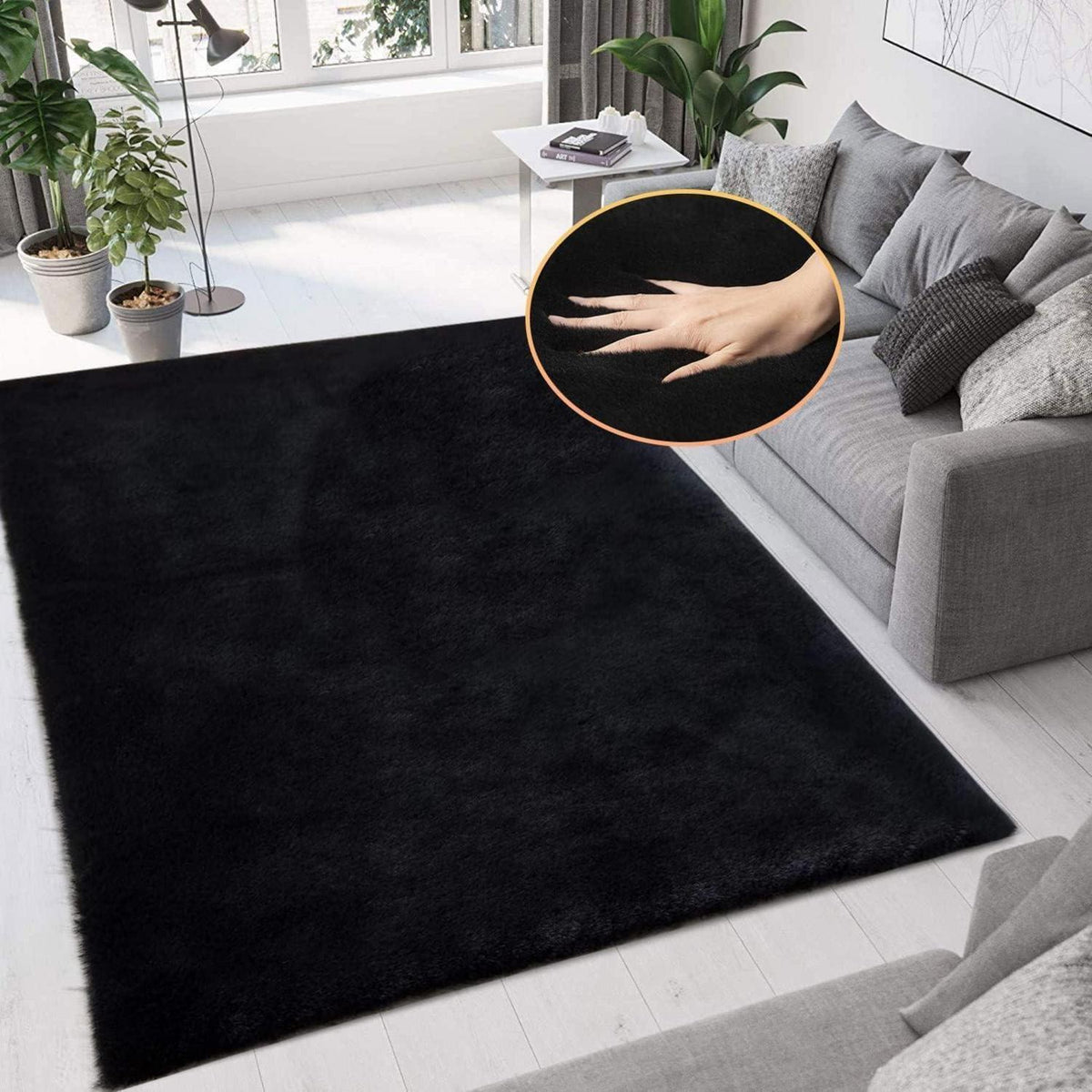 Flauschiger Fellteppich Schwarz 150x240 cm – Wohnzimmer Teppich