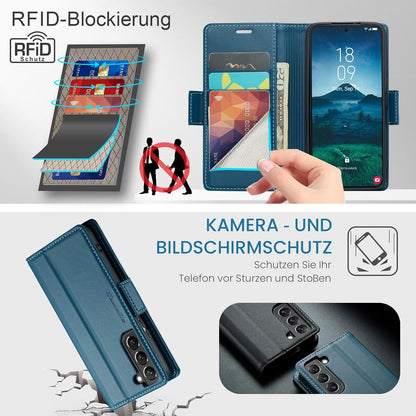 Samsung Galaxy S22 5G Handyhülle Leder RFID 6,1 Zoll Blau
