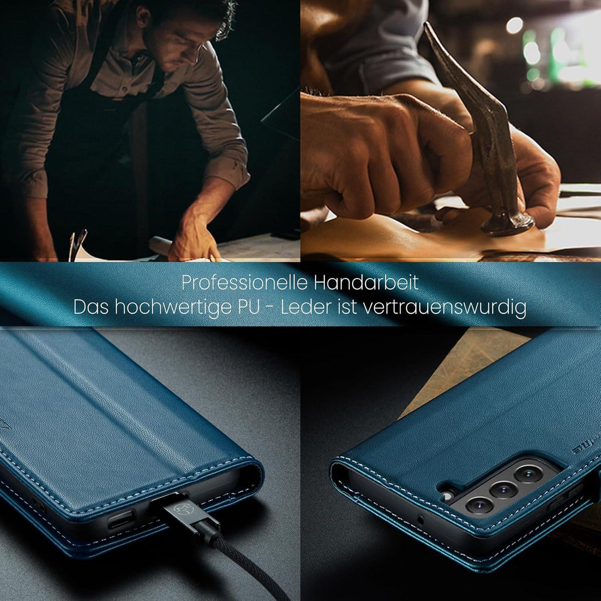 Samsung Galaxy S22 5G Hülle Blau Leder RFID Flip Case Wallet 6,1 Zoll