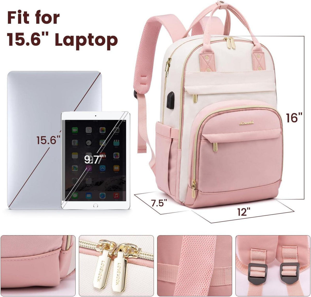 LOVEVOOK Damen Laptop Rucksack 15.6 Zoll Wasserdicht