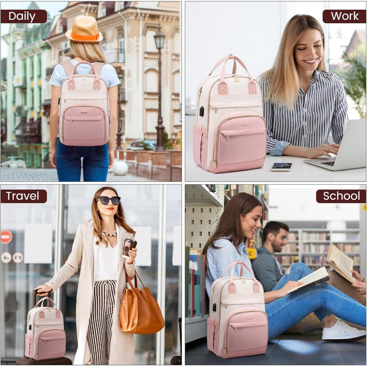 LOVEVOOK Rucksack Damen Schulrucksack 15.6 Zoll Wasserdicht Anti-Diebstahl Leicht