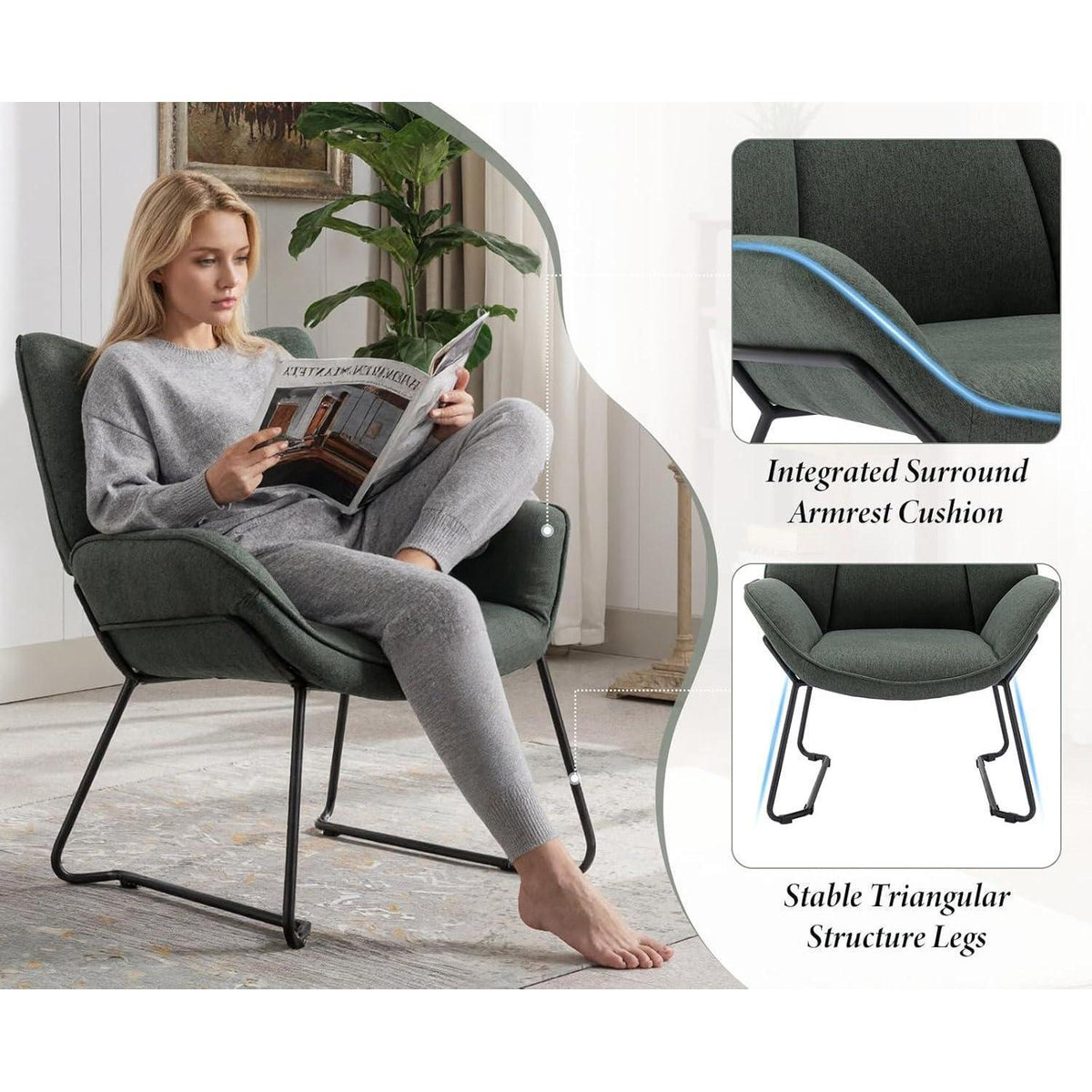 Leinen Loungesessel Grün – Modern & Bequem für Wohnzimmer & Balkon
