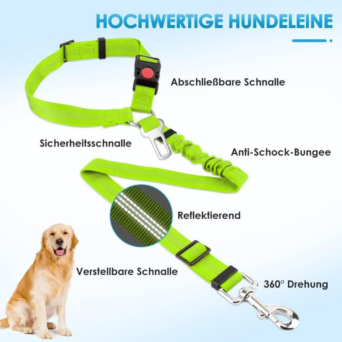 SlowTon Hundegurt Auto 2-in-1 Kopfstützen-Rückhalte Anschnallgurt 2Pcs J.Limettengrün