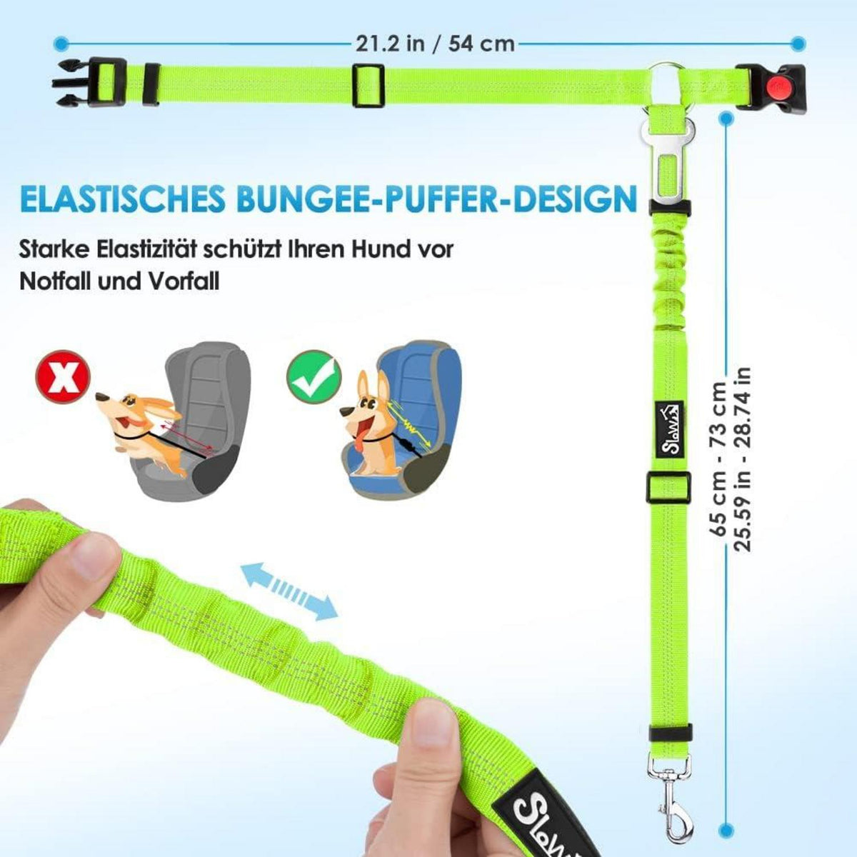 SlowTon Hundegurt Auto 2-in-1 Sicherheitsgurt Kopfstütze Limettengrün 2 Stk