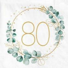 Servietten 80. Geburtstag Eukalyptus Gold Grün 40er Packung