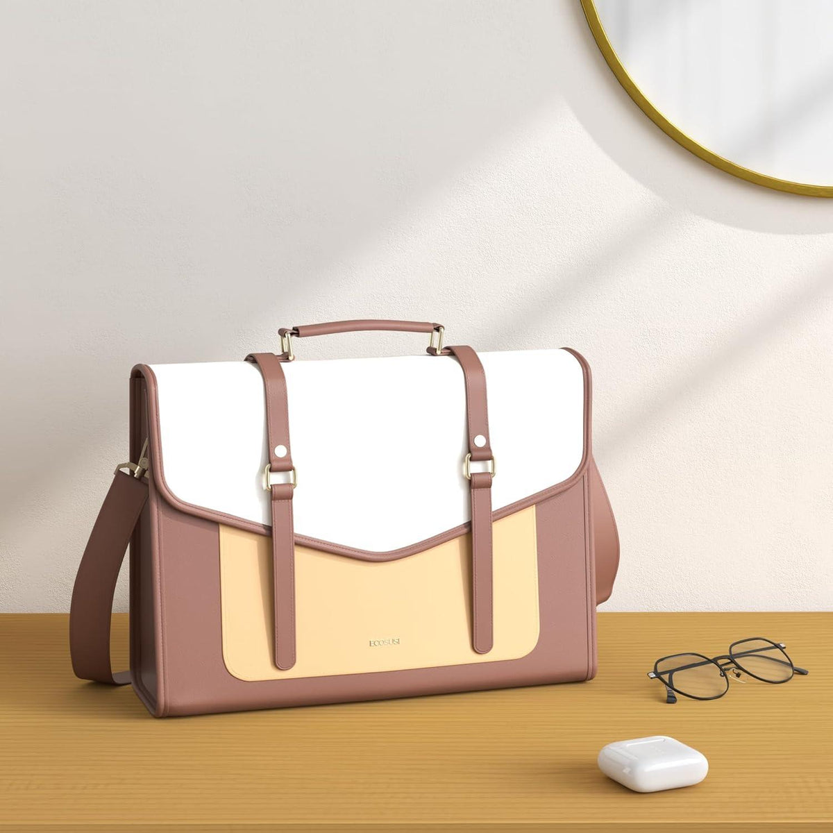 ECOSUSI Laptoptasche Damen 15,6 Zoll PU Leder braun