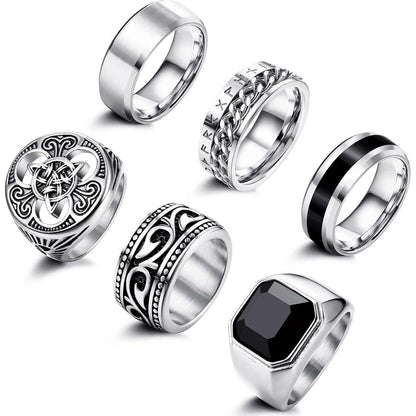 6er Set Herrenringe Edelstahl Keltische Knoten Wikinger Siegelringe