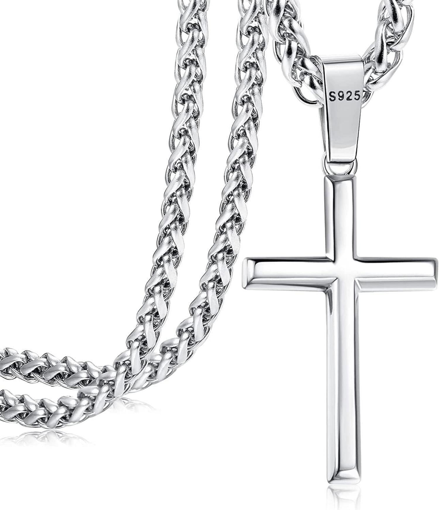 925 Sterling Silber Kreuzanhänger Weizenkette Halskette