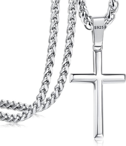 925 Sterling Silber Kreuzanhänger Weizenkette Halskette