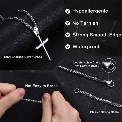 925 Sterling Silber Kreuzanhänger Weizenkette Halskette
