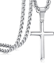 925 Sterling Silber Kreuzkette Anhänger Weizenkette 51cm