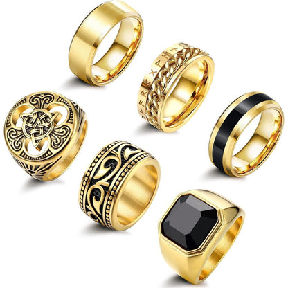 6er Set Herrenringe Edelstahl Keltische Knoten Wikinger Siegelringe