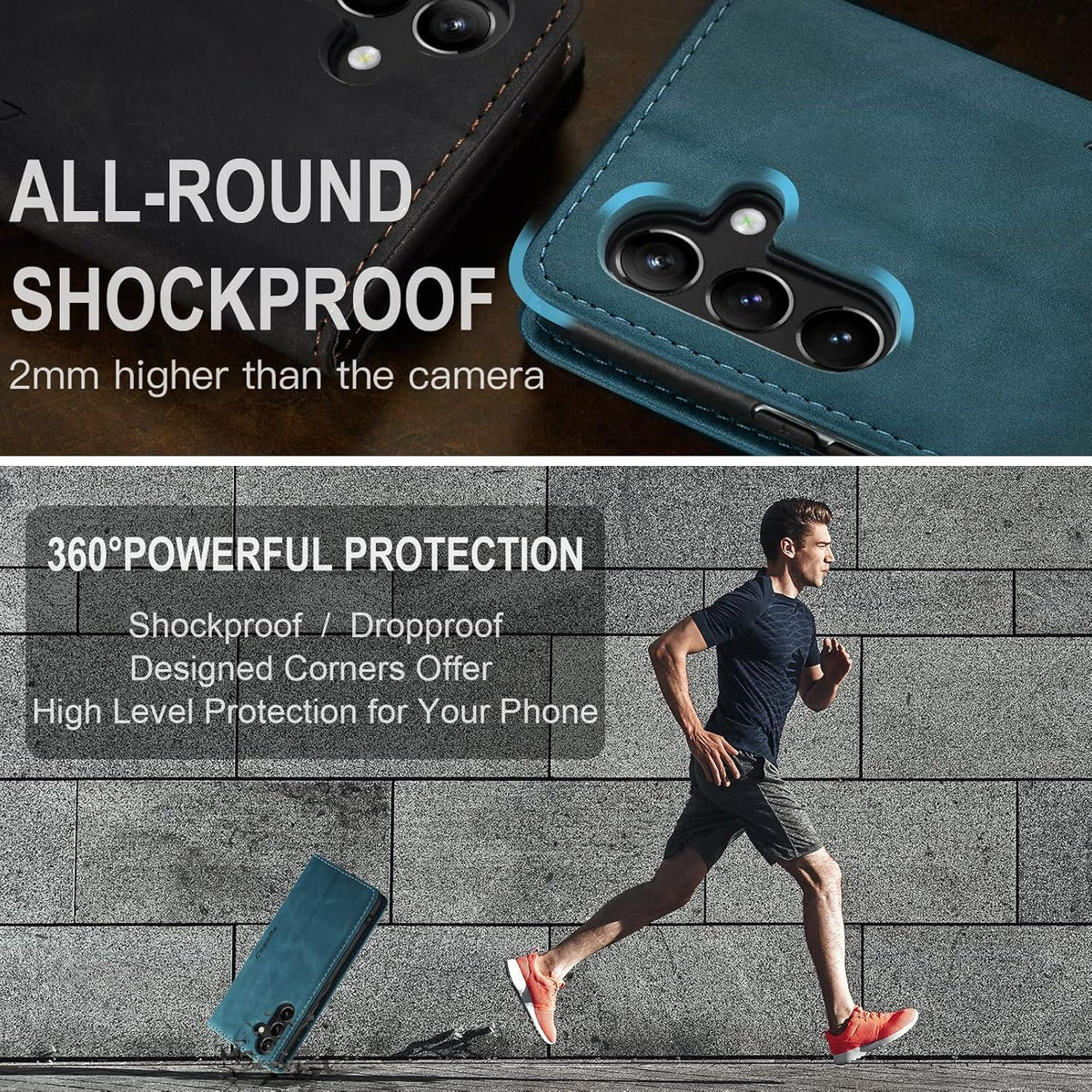 Samsung Galaxy A54 5G Handyhülle Leder Flip Case Kartenfach Blaugrün