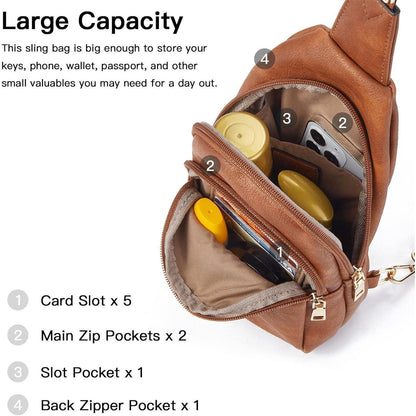 Telena Damen Crossbody Umhängetasche PU Leder Braun 1
