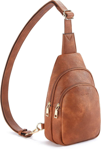 Telena Crossbody Umhängetasche Damen PU Leder Braun Bauchtasche
