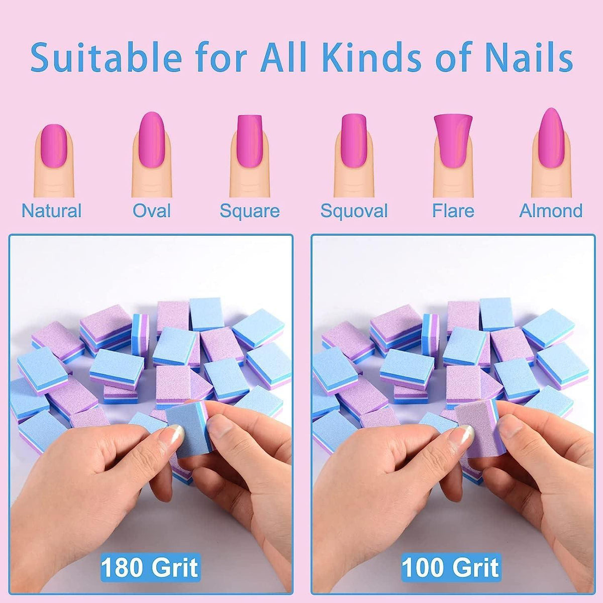 50x Nagelpuffer 100/180 Schleifblöcke Polierblöcke für Gelnägel Acrylnägel Blau/Lila