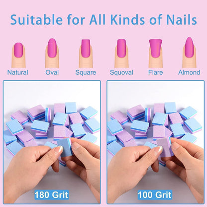 50x Nagelpuffer 100/180 Schleifblöcke Polierblöcke für Gelnägel Acrylnägel Blau/Lila