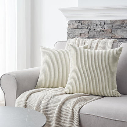Topfinel Kissenbezug 40x40 Creme Kordsamt 2er Set gestreiftes Muster Sofa Couch Wohnzimmer