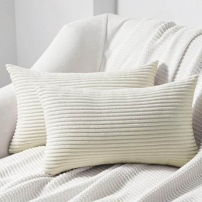 Kissenbezug 30x50 Creme Kordsamt gestreift 2er Set Sofa Deko