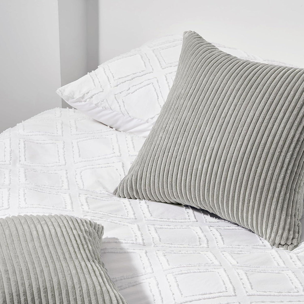 2er Set Kissenbezüge 45x45 grau Kordsamt gestreift Wohnzimmer Schlafzimmer