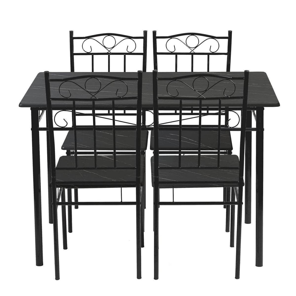 Esszimmer-Set Schwarz Marmor Optik | Esstisch + 4 Stühle