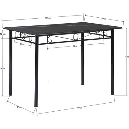 Esszimmer-Set Schwarz Marmor Optik | Esstisch + 4 Stühle