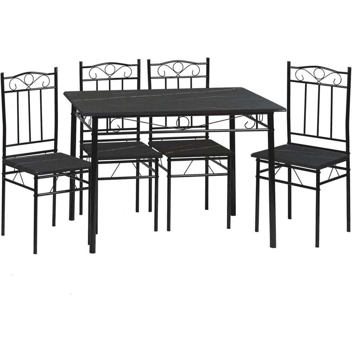 Esszimmer-Set Schwarz Marmor Optik | Esstisch + 4 Stühle