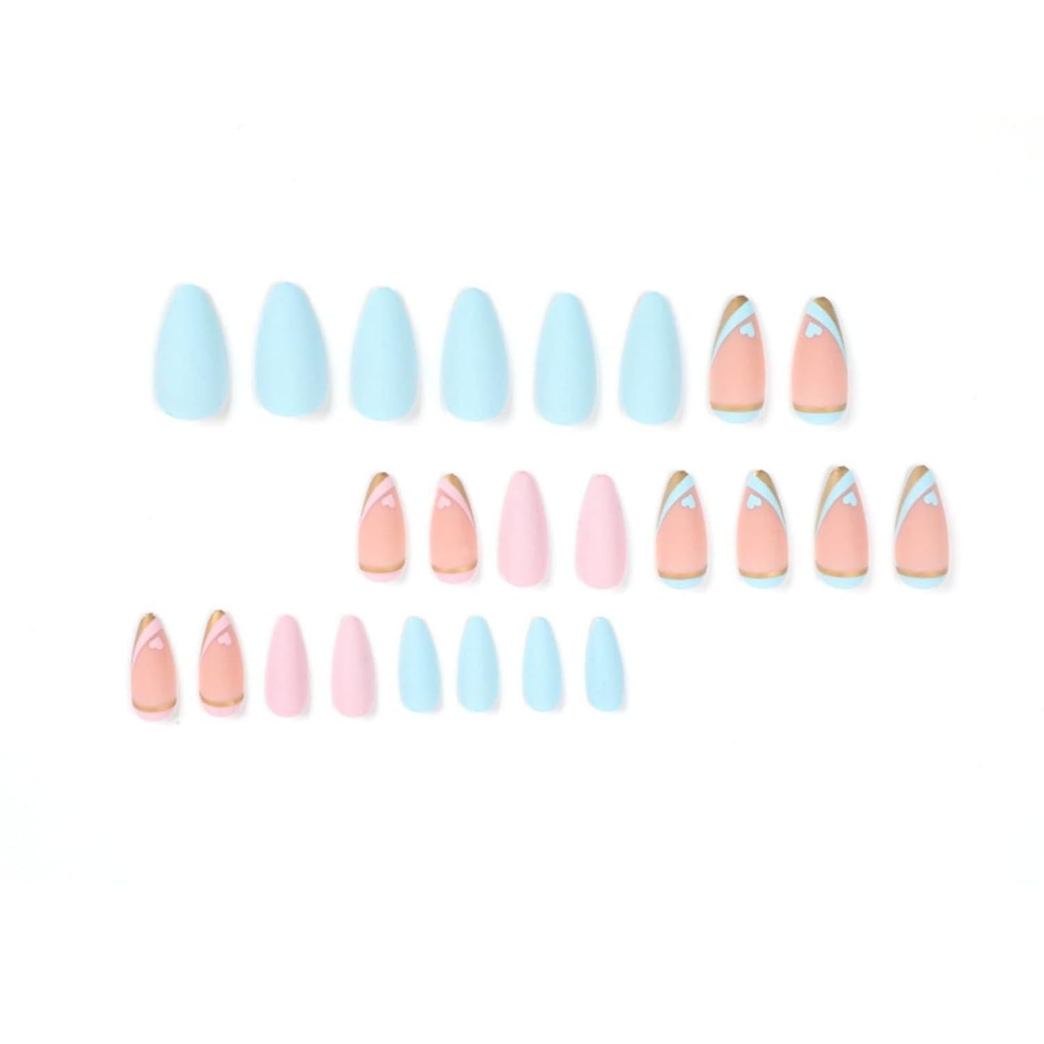 24 Stück Matt Stiletto Nägel Pale Pink Blau French Press on Nails