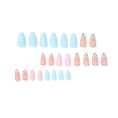 24 Stück Matt Stiletto Nägel Pale Pink Blau French Press on Nails