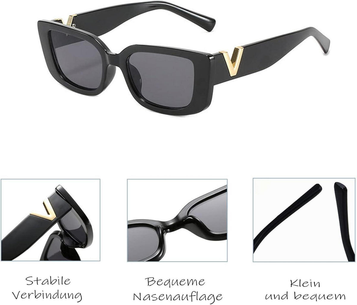 Quadratische Vintage Sonnenbrille 2er Set Schwarz Beige UV-Schutz
