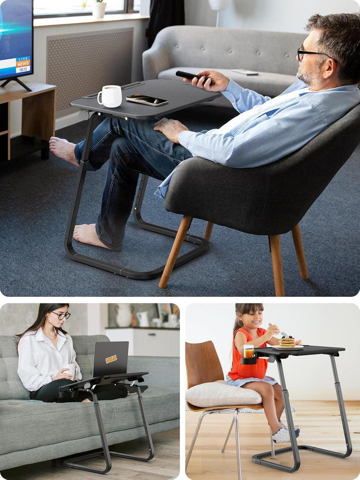 Beistelltisch Frühstückstablett Laptoptisch U-förmige Füße höhenverstellbar 55x39cm