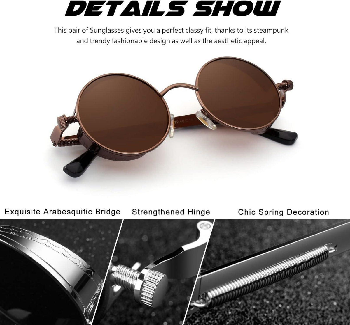 CGID Retro Runde Polarisierte Sonnenbrille Vintage Steampunk UV400