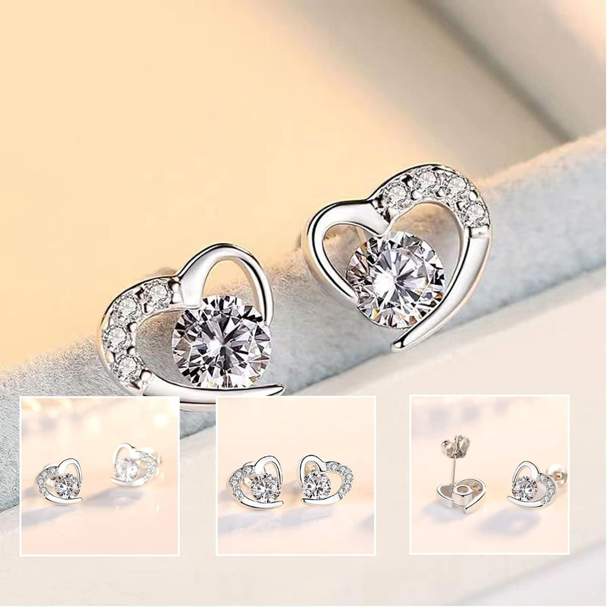 Silber Kristall Herz Armband + Ohrringe Set, Herzform, verstellbar, Schmuck Geschenk