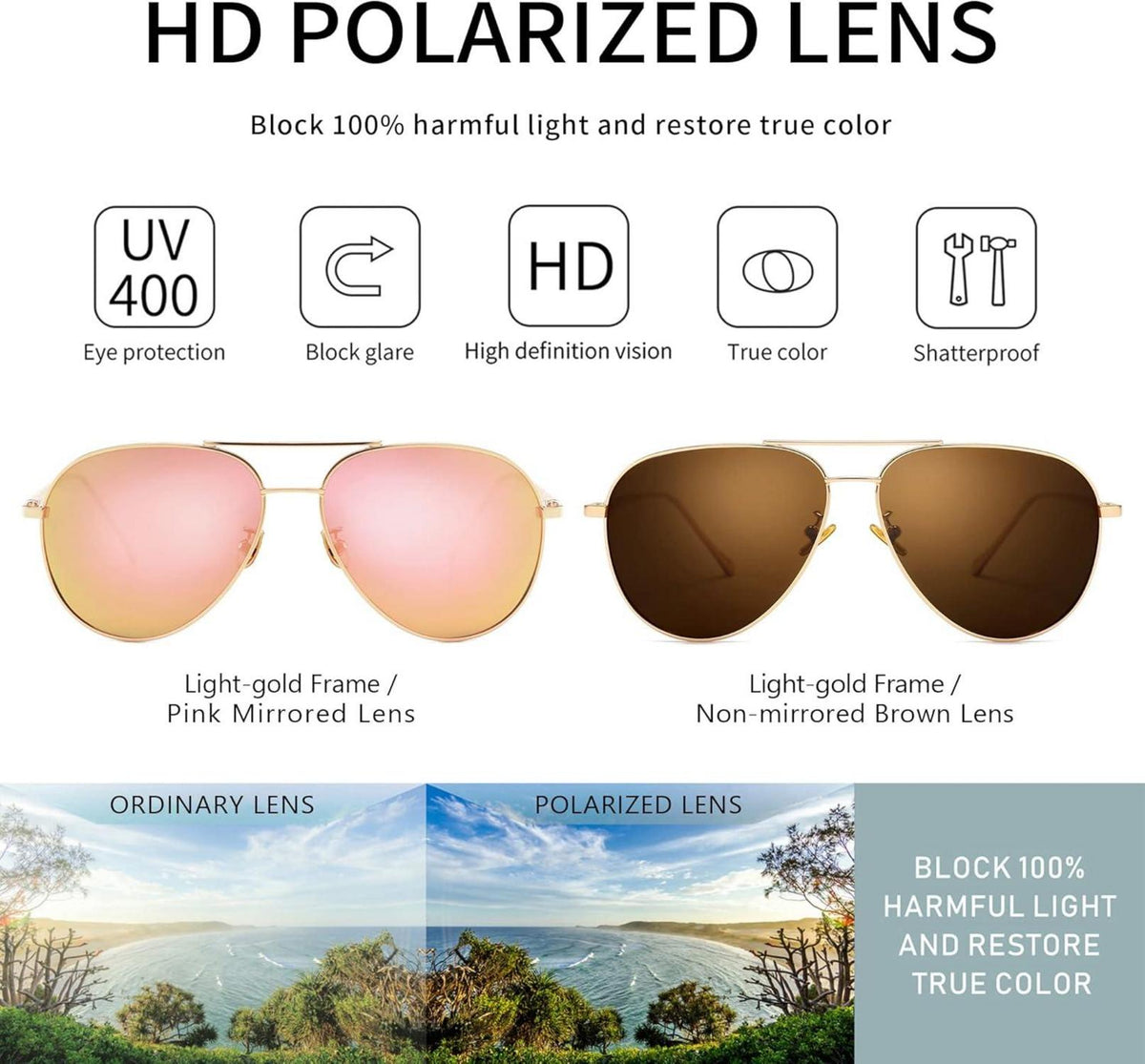 Damen Sonnenbrille übergroße polarisierte Pilotenbrille