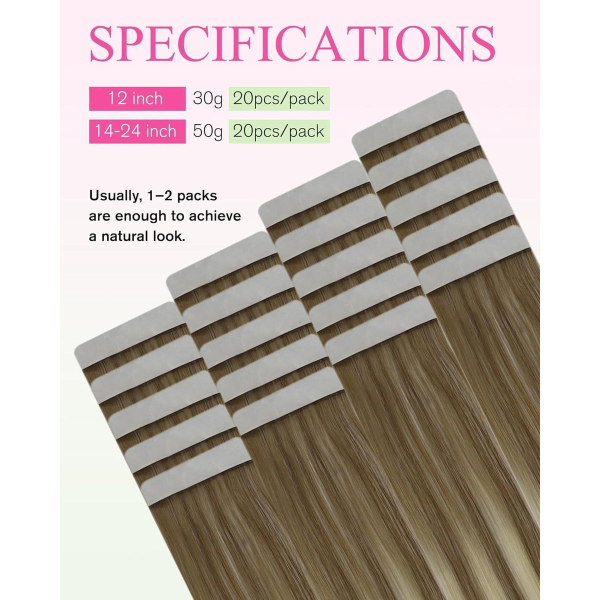 Braune Ombre Tape-in Haarverlängerung Echthaar 50cm