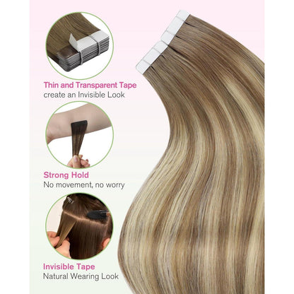 Braune Ombre Tape-in Haarverlängerung Echthaar 50cm