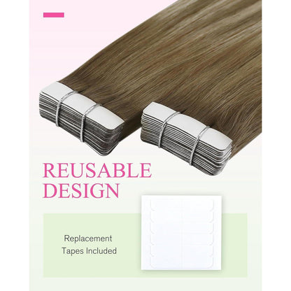 Braune Ombre Tape-in Haarverlängerung Echthaar 50cm