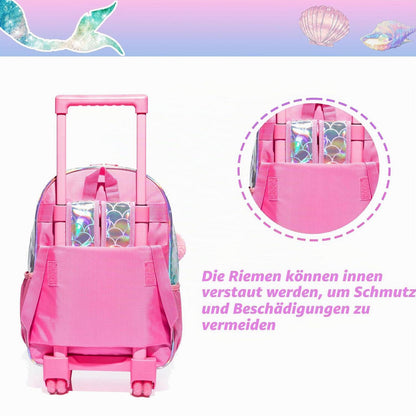 Meerjungfrau Schulrucksack mit Rollen | Kinder Trolley Rosa